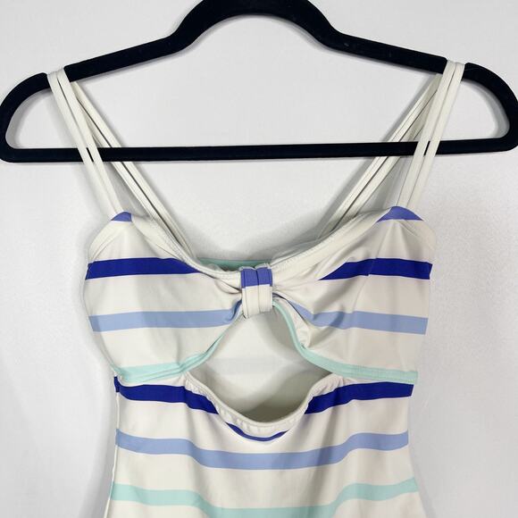 Kate Spade XSmall Blue White Striped Provincetown Cut Out One Piece Swimsuit XS - Picture 3 of 14